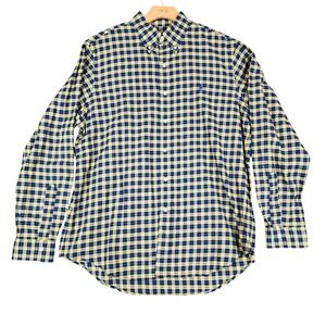 Ralph Lauren Mens Large Yellow Blue Plaid Cotton‎ Button Down Shirt Long Sleeve